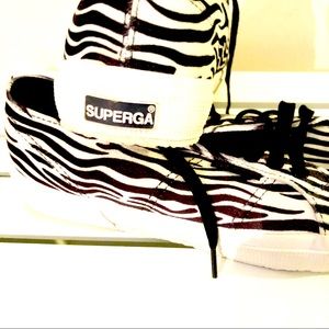 SUPERGA ZEBRA tennis shoes sneakers Women’s 8.5 US 8 1/2 black white zig‎ zag